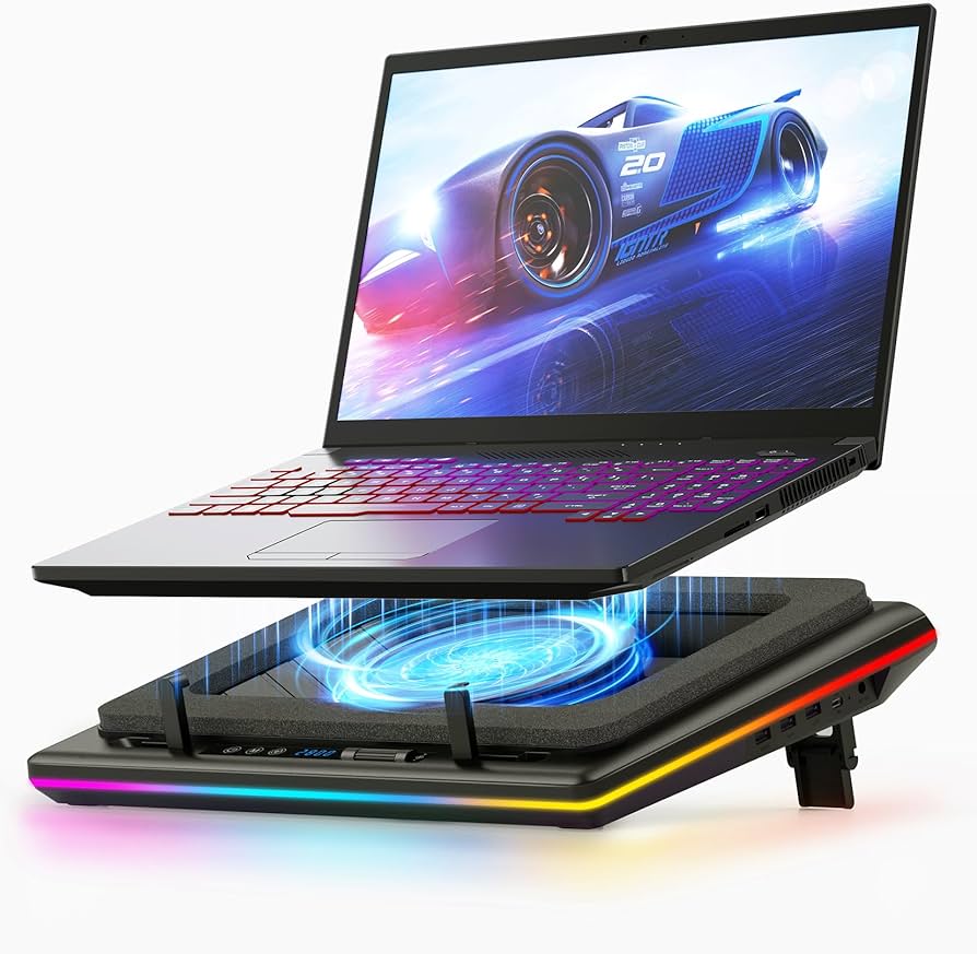 Gaming laptop on cooling pad for better temperature management
