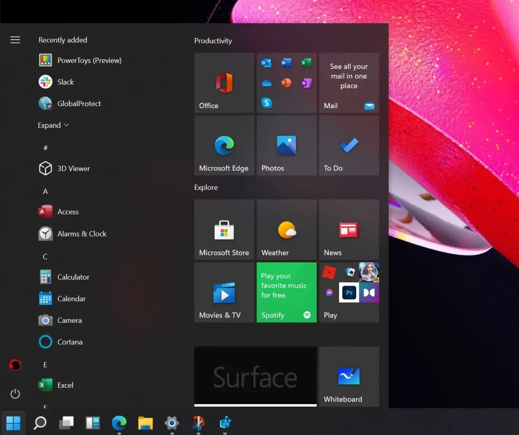 Start Menu in Windows